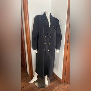 UNISEX - VINTAGE Black Trench Coat with Gold Buttons (with removable lining!)